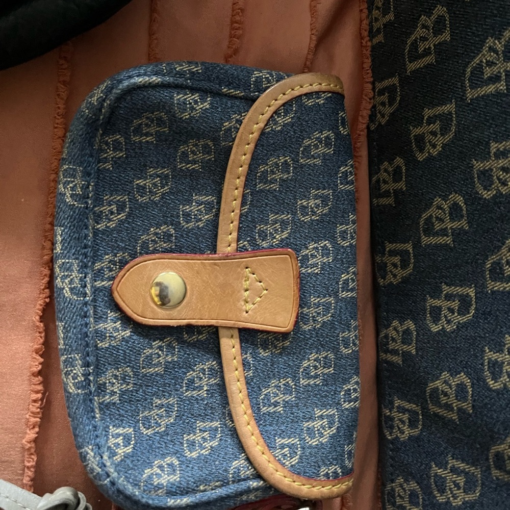Monogram Denim Small Purse with Leather Trim - Blue/Tan